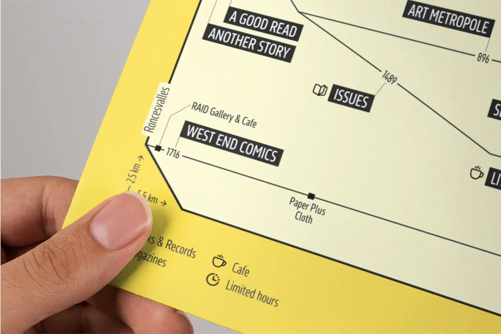 Close-up of the Toronto Bookshops & Places map held in hand